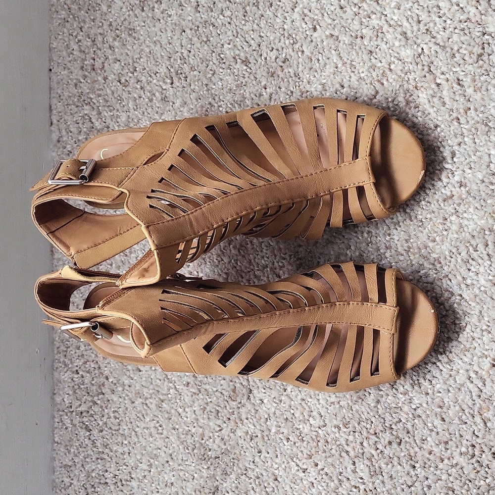 Tan strappy heels